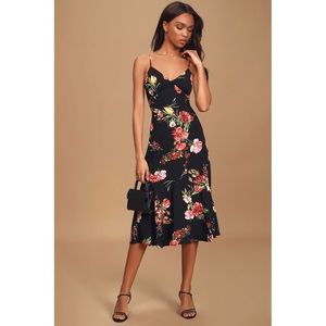 Lulus Black Floral Sleeveless Midi Dress